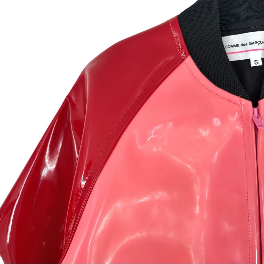 Comme Des Garcons Girl Red & Pink Enamel PVC Faux Patent Leather Bomber Jacket - Picture 4 of 14